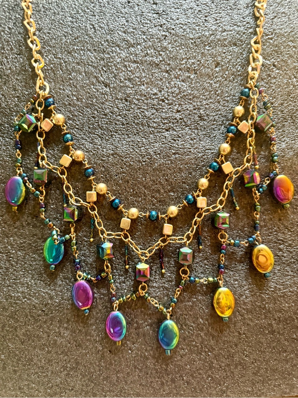 Whimsigoth Aurora Borealis Rainbow Bead Festoon Fringe Necklace